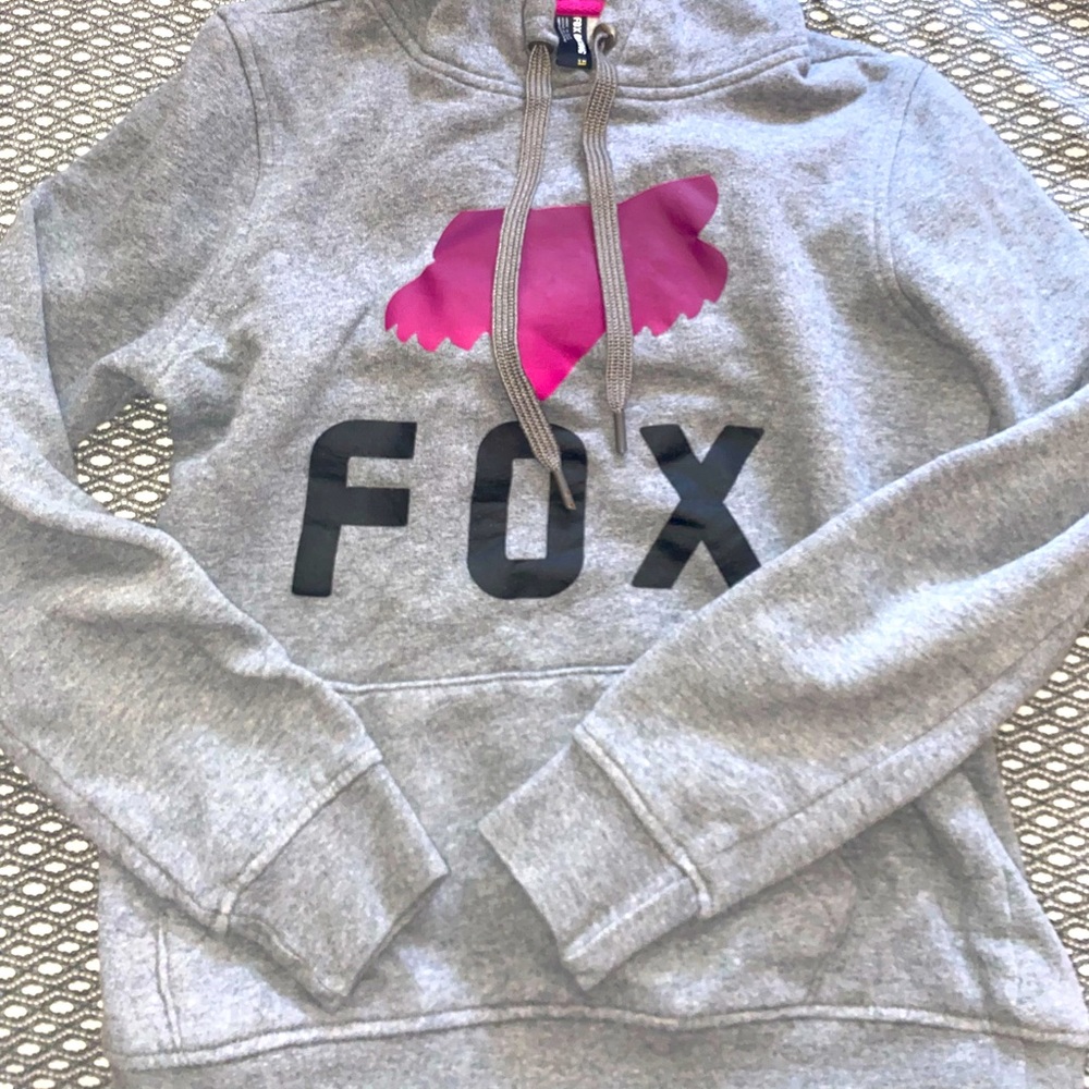 Gray Hoodie with Pink and Black Fox Logo